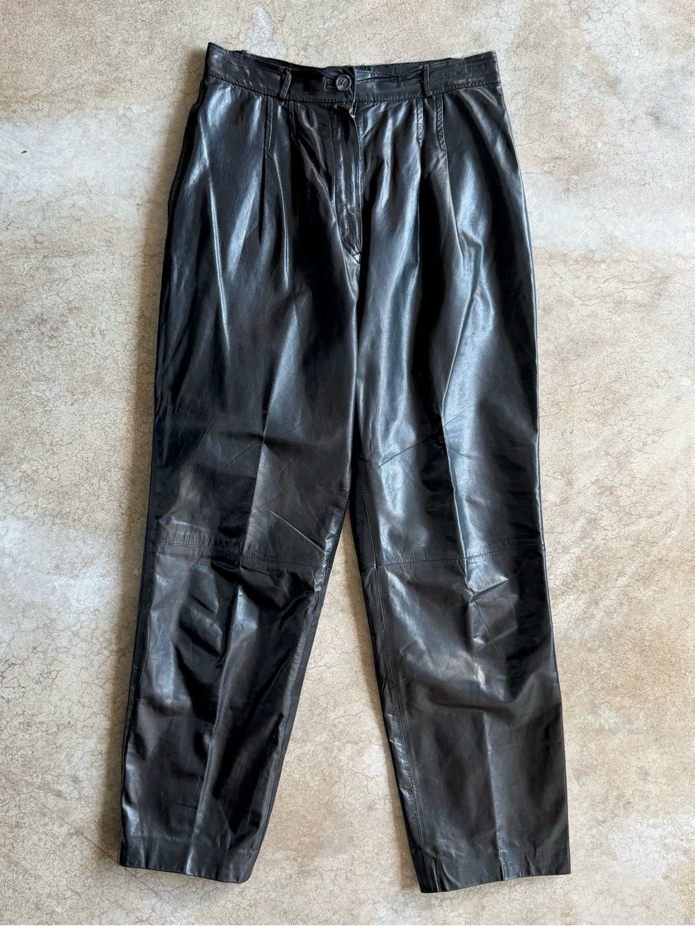 Vintage 80s Laurice Black Leather Pleated Pants